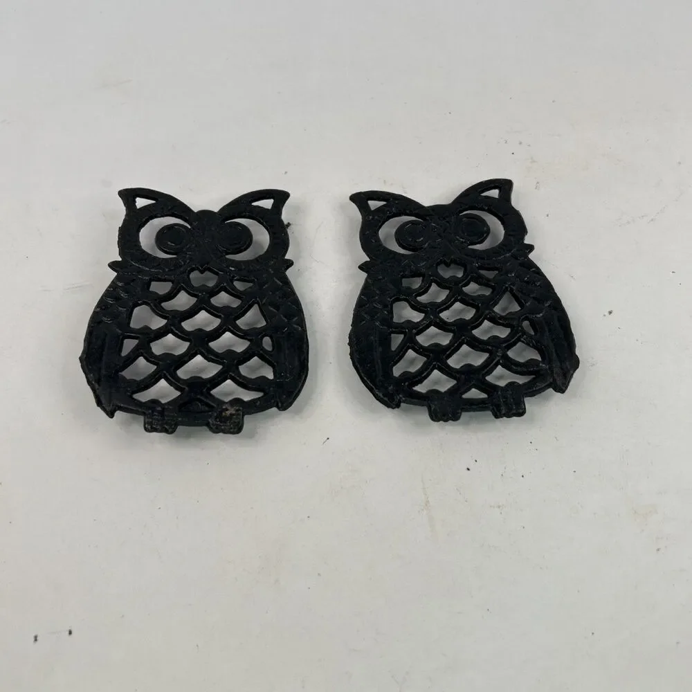2 Cast Iron Owl Trivets